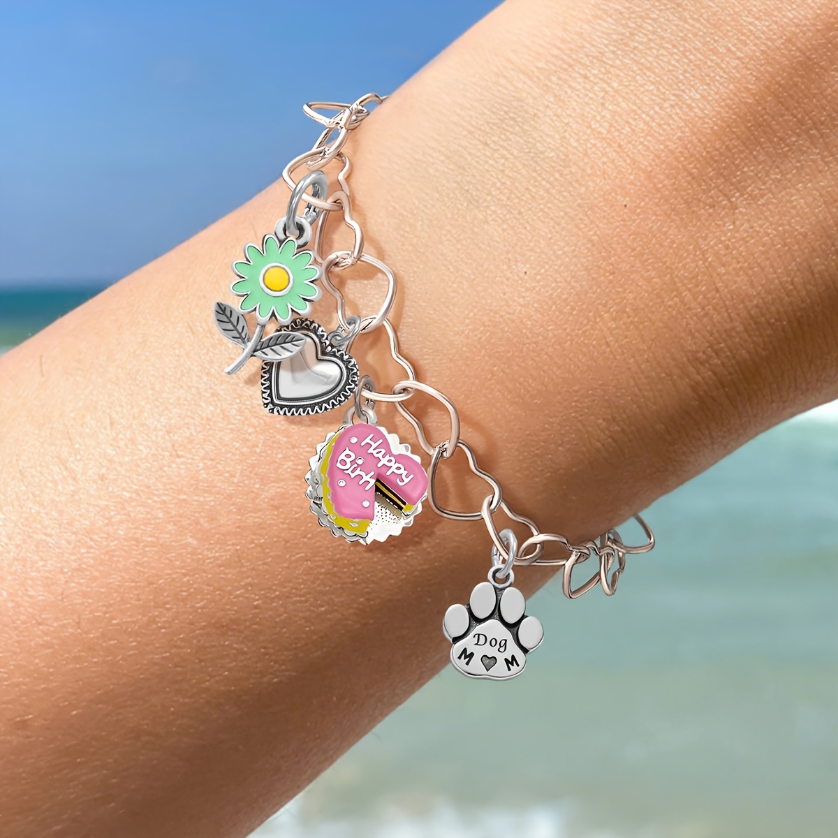 DIY Vintage Hollow Heart-Shaped Bracelet, 925 Silver Plated